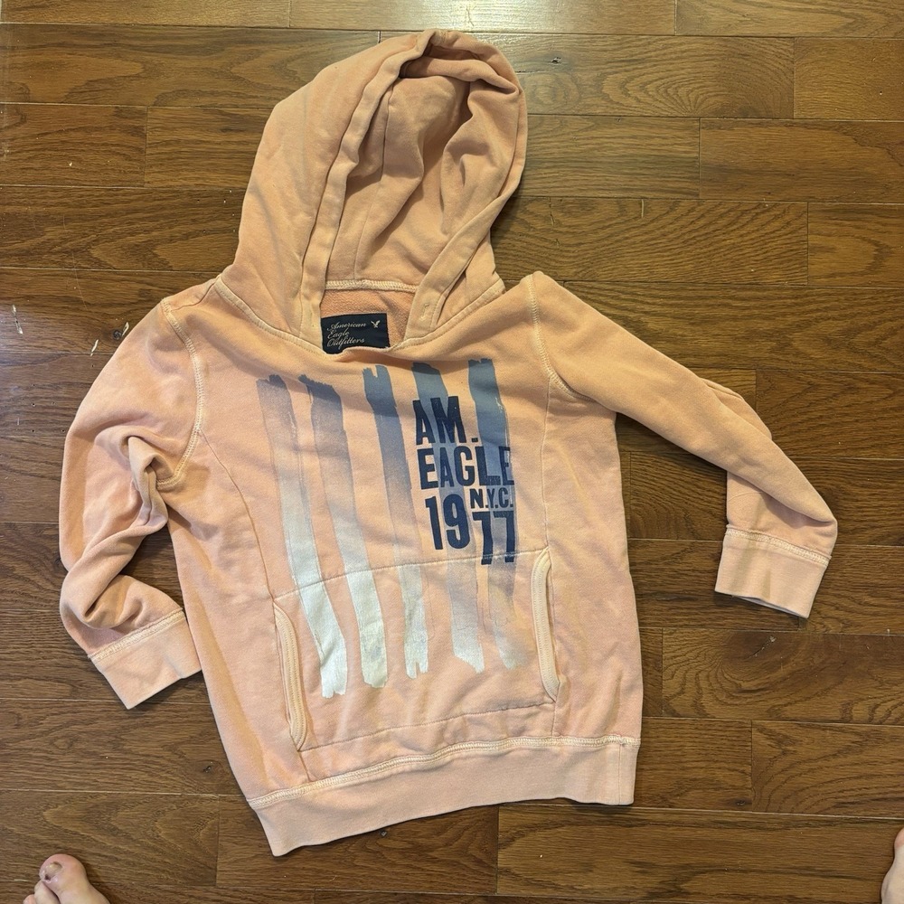 American Eagle Outfitters Sweatshirt Hoodie | Small | Coral Pink With Navy‎ Blue